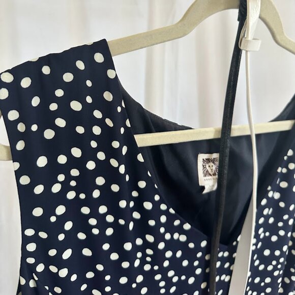Anne Klein Women's Plus 24W Navy/White Polka Dot Fit and Flare Dress - Picture 7 of 10